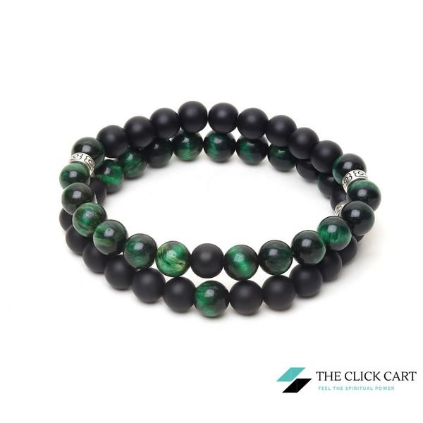 TCC™ Natural Green Tiger Eye & Black Agate Stone Bracelet